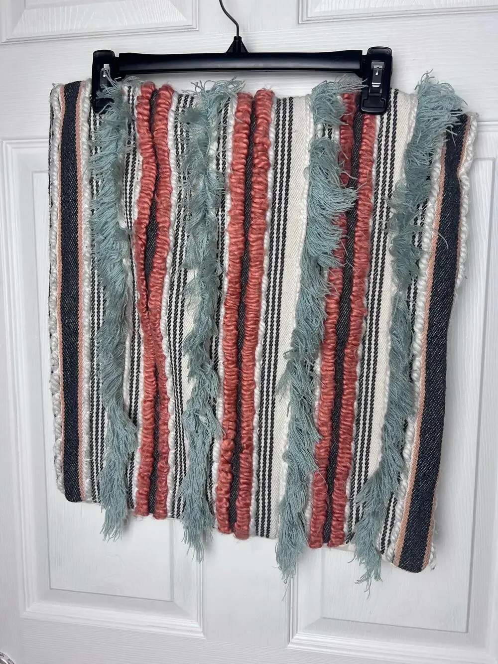 Pier 1 Imports Pillow Cover Boho Fringe Coral Blue Striped Cover 19